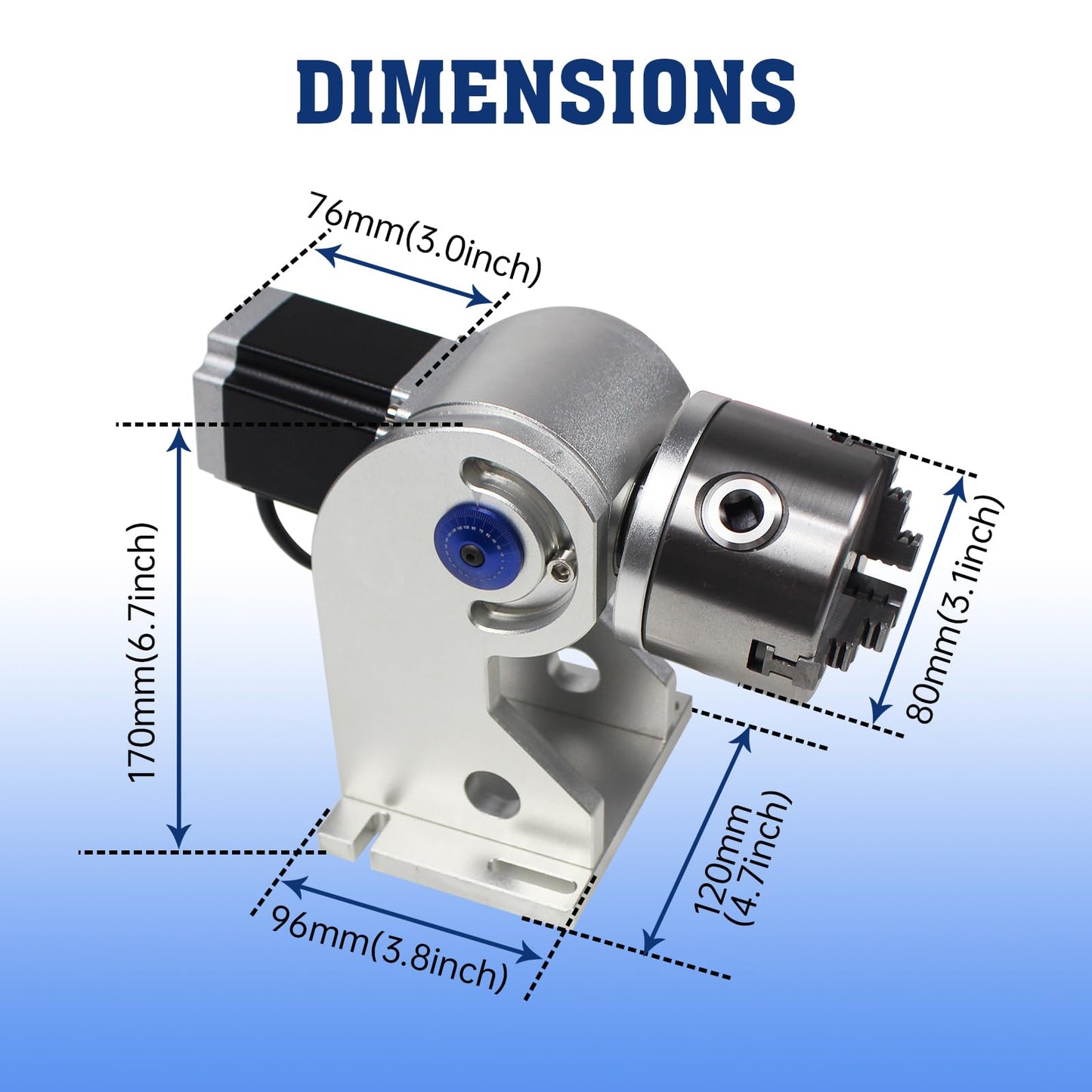 RATTMMOTOR D80 CNC 4th Axis Rotary Axis 129mm Center Height 3 Jaws Diameter 80mm Lathe Rotary Chuck with 57*57*76mm Stepper Motor for Fiber Laser Metal Carving Engraving Marking Machine