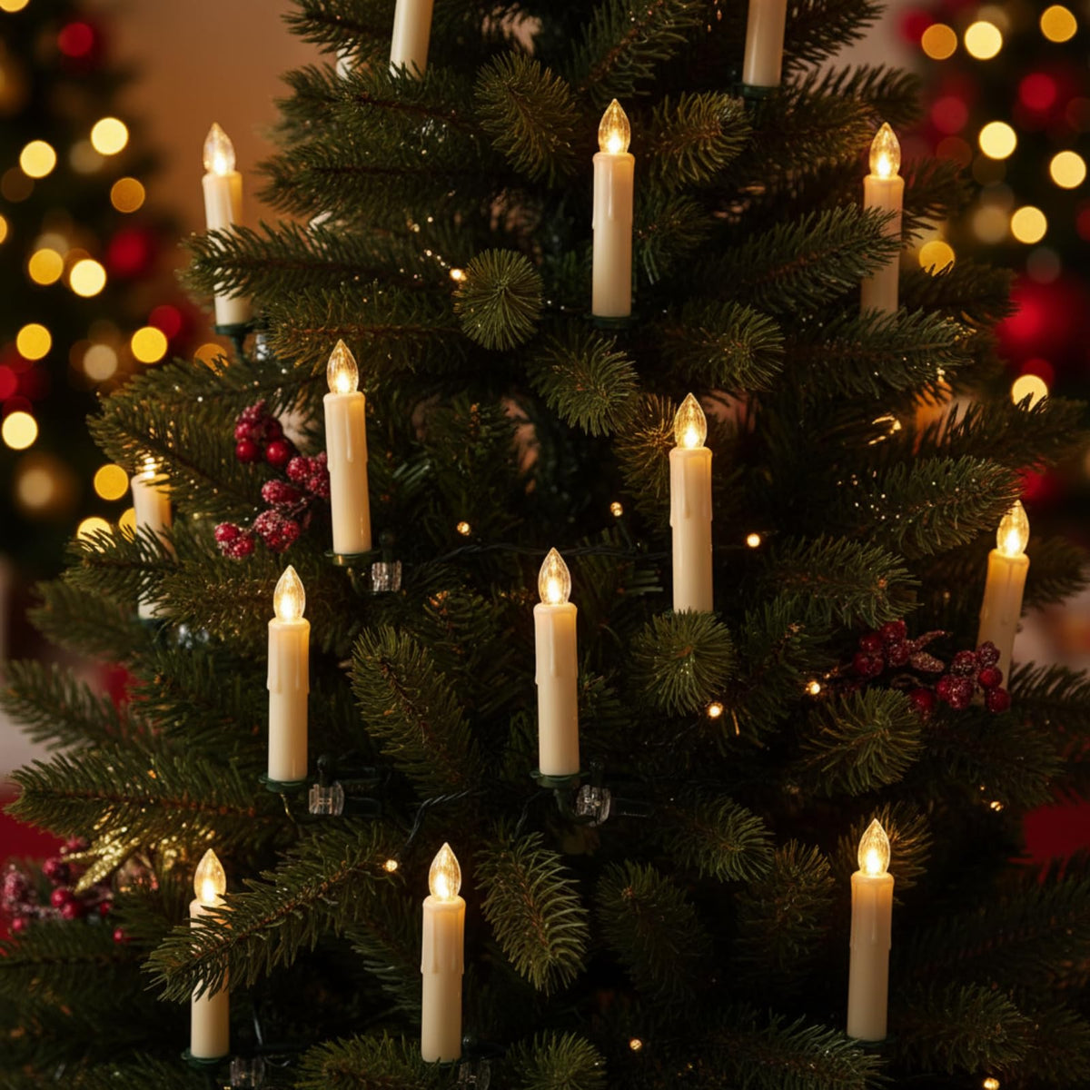 Gedengni Flameless LED Taper Candles with Clips, 4” Battery Operated Window Candles with Remote Timer Mini LED Chandelier Candlesticks for Home Decor Wedding Church Party & Tree Lighting,6 Pack,Beige