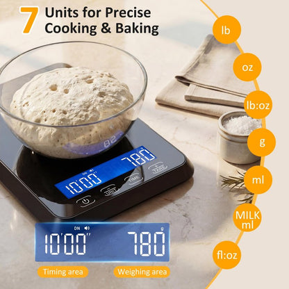 Letron Food Scale, 33 lb / 0.1 oz High Precision Kitchen Scale for Sourdough Bread, Built-in 7 Units, Timing & Tare Function, Rechargeable Digital Kitchen Scale for Food, Baking, Cooking