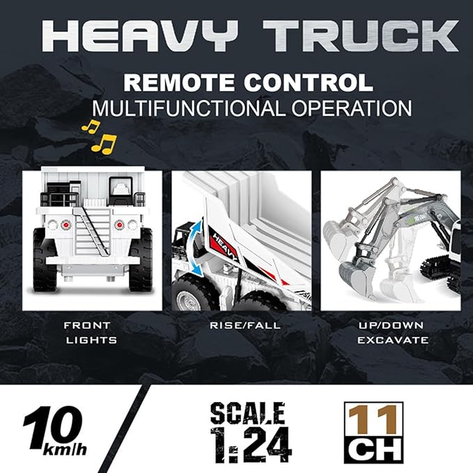 Remote Control Dump Truck 2.4Ghz 11 Channel RC Construction Vehicle Toy with Lights Music Electric Transport Garbage Truck Toys for Teen Birthday Gift