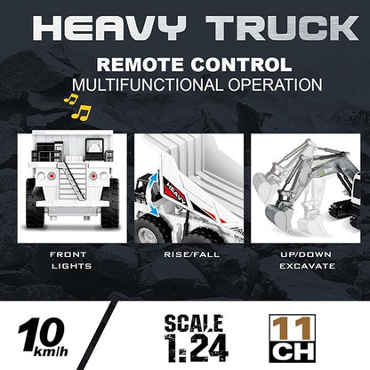 Remote Control Dump Truck 2.4Ghz 11 Channel RC Construction Vehicle Toy with Lights Music Electric Transport Garbage Truck Toys for Teen Birthday Gift