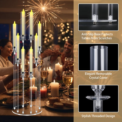 8 Arms Acrylic Candelabra Centerpieces for Tables Decortion,Clear Candle Holder for Wedding Dinner Fireplace Decoration and Home Decor,Candlesticks Holder with Lampshade Fits LED Candle