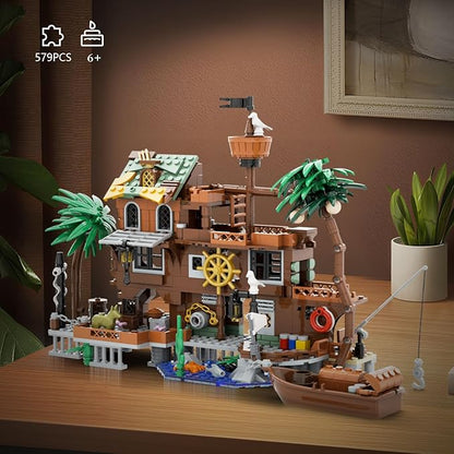 Pirate Dock Ship Building Toys Pirate Themed City Building Block Set A Gift Compatible with Lego Sets for Boys &amp Girl 6-14 &amp Adults (579pcs)