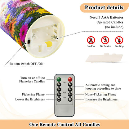 Flameless Candles Set of 2 Vibrant Spring Flowers Realistic LED Candles with Remote Battery Operated Holiday Decorations