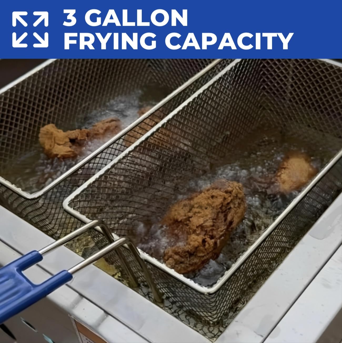 Deep Fryer Cart | 3 Gallon Single Tank | 2 Frying Baskets | 2 Pan Steam Table | Portable 4 Wheel | Stainless Steel | Frying Thermometer | Outdoor Propane Fryer for Chicken, Fish, & More