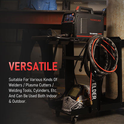 YESWELDER Welding Cart for TIG MIG Welder and Plasma Cutter,Three-Layer Welder Cart,Tank Storage Safety Chains, Heavy Duty Large Storage 360° Rolling Welding Trolley