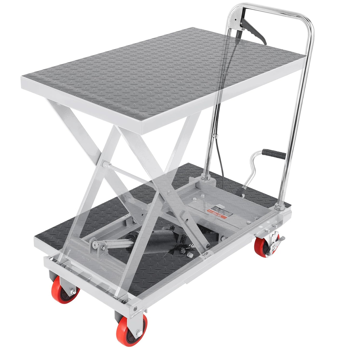 VEVOR Hydraulic Lift Table Cart, 500 lbs Load Capacity, 28.5-Inch Lifting Height, Manual Single Scissor Lift Table with 4 Wheels and Non-Slip Pad, Gray, Alloy Steel
