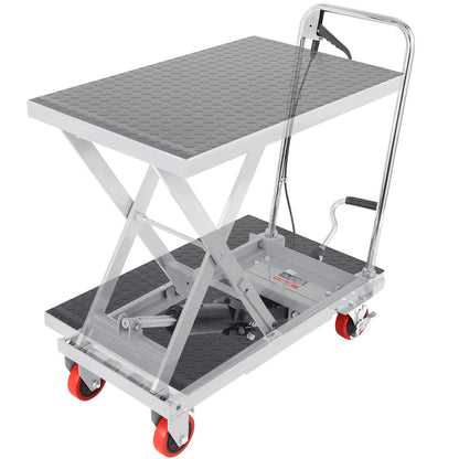 VEVOR Hydraulic Lift Table Cart, 500 lbs Load Capacity, 28.5-Inch Lifting Height, Manual Single Scissor Lift Table with 4 Wheels and Non-Slip Pad, Gray, Alloy Steel