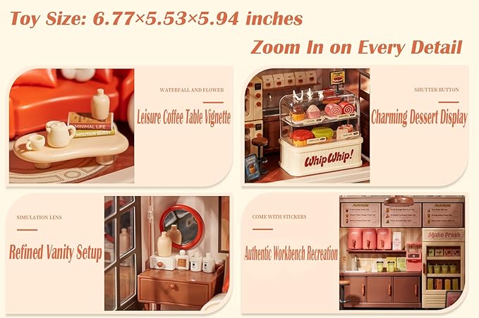 Bear Dessert Bakery DIY Miniature House Building Toy Dollhouse Set with LED Creator Playset Suitable for Mini Figures Construction Toys Diorama Kit Gifts for Adults