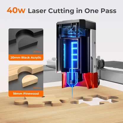 TOOCAA 40W Enclosed Laser Engraver with Smart Air Assist, 400mm Metal Honeycomb Panel, 22" x 22" Large Bed Size, Class1 Safety Laser Cutter for Tumbler Wood Metal Acrylic Big Production Batch Ready