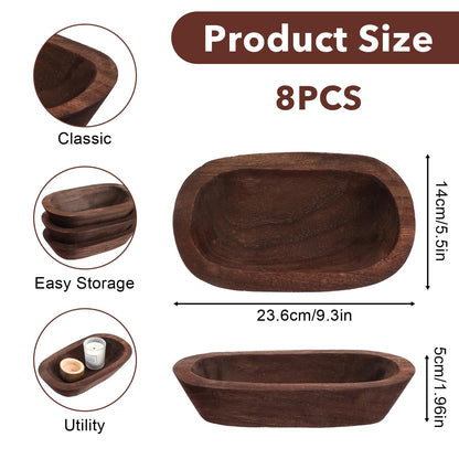 Molain 8 Pack Wooden Dough Bowls, Solid Rustic Wood Bowls for Candle Centerpiece Handcrafted Decorative Bowl Farmhouse Decor Wedding DIY Table Display 9.3x5.5x1.96in