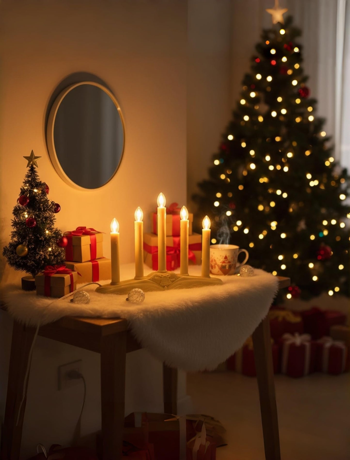 Pallerina Window Candles for Christmas, Battery Operated or Electric LED Flameless Taper Candlesticks with Timer and Sensor for Holiday Home Window Decoration, Ivory Base, 5-Light Set