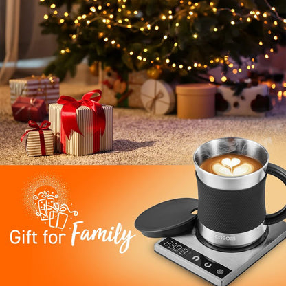 COSORI Coffee Mug Warmer & Mug Set for Desk, Cup Heater, Office & Christmas Gifts, 1°F Precise Temperature Control, Touch Tech & LCD Digital Display (77-194℉), 304 Stainless Steel, Silver/Black