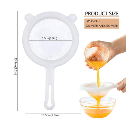 VRUIFA 2PCS Plastic Fine Mesh Strainer, Nylon Ultra Strainer for Juice,Yogurt, Coffee, Honey, Milk, Nut Milk with Handle (120+200Mesh)