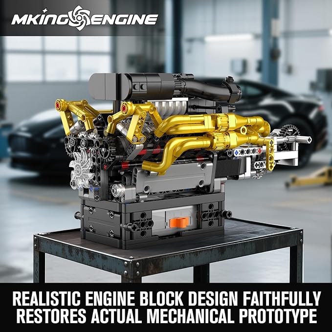 Mould King 10224 V12 Engine Model Kit – Build Your Own Cars Combustion Battery/Motor Blocks Sets STEM Construction Toy for Teens/Adults Educational Gift for Collectors