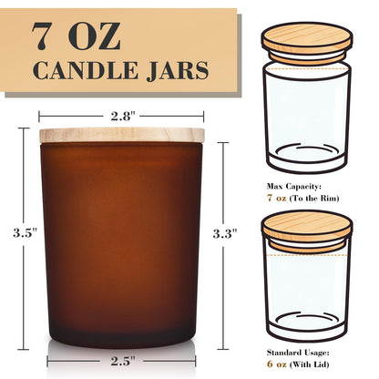 COYACOOL 12PCS Candle Jars for Making Candles, 7 oz Thick Empty Glass Candle Making Jars with Bamboo Lids, in Bulk, Frosted Brown