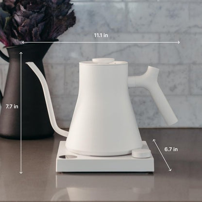 Fellow Stagg EKG Pro Electric Gooseneck Kettle - Pour-Over Coffee and Tea, Quick Heating, Precise Temperature Control, Scheduling, Built-in Brew Timer, Matte White with Maple Wood Handle, 0.9 Liter