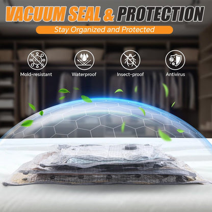 Airlocky Travel Vacuum Storage Bags with Pump, 12 Pack Carry-on Compression Packing Bags + Portable Electric Pump, 80% Space Saver of Clothes, Vacuum Seal Bags for Clothing Travel Luggage