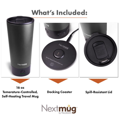 Nextmug Go - Temperature-Controlled, Self-Heating Travel Mug (Black - 16 oz.)