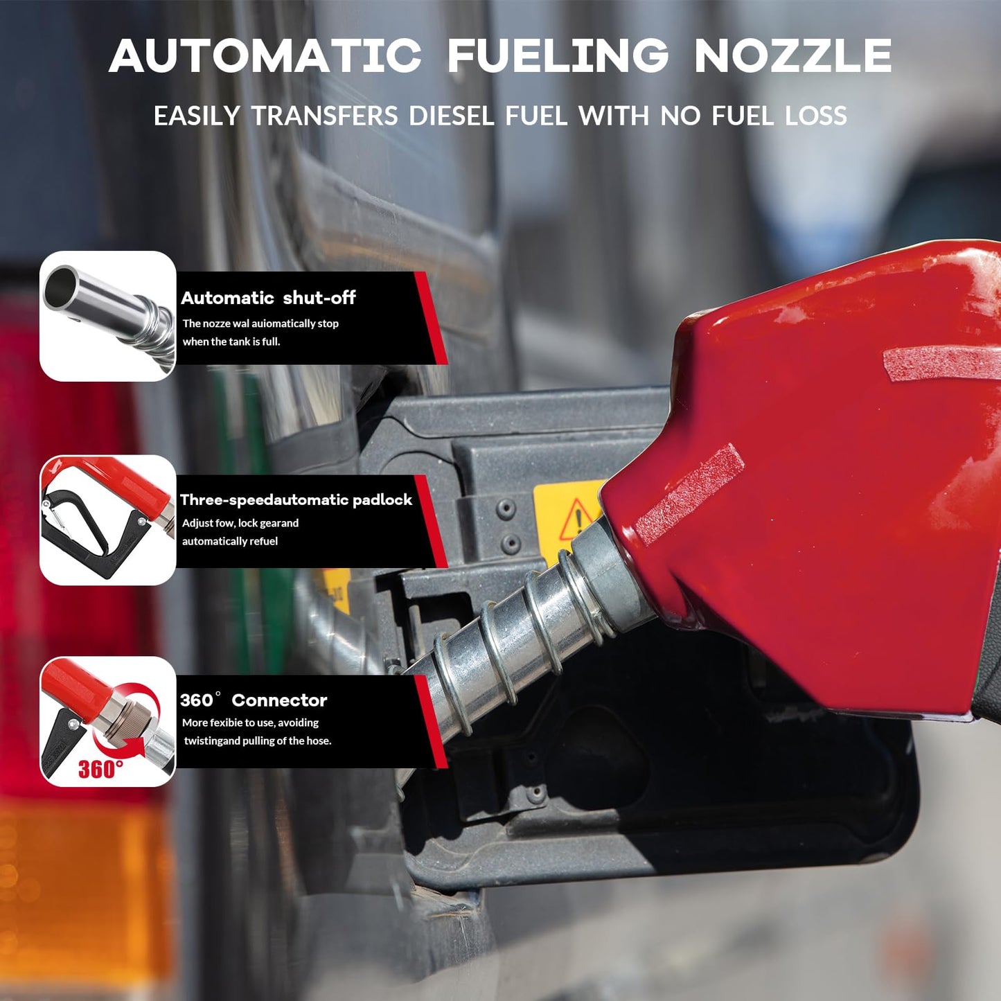 52 Gallon Diesel Transfer Tank with 12V Fuel Pump, Auto Shut-Off Nozzle & 15ft Swivel Hose – Heavy Duty Polyethylene Portable Fuel Tank for Truck, Farm, Construction, RV & Marine Use - Red