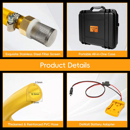Steauty 24V 120GPH Fuel Transfer Pump Set with Upgraded Carrying Case & Battery Adapter, Compatible with DeWalt 20V Battery, for Vehicles, Boats(120GPH 24V, Pump with Yellow Adapter)