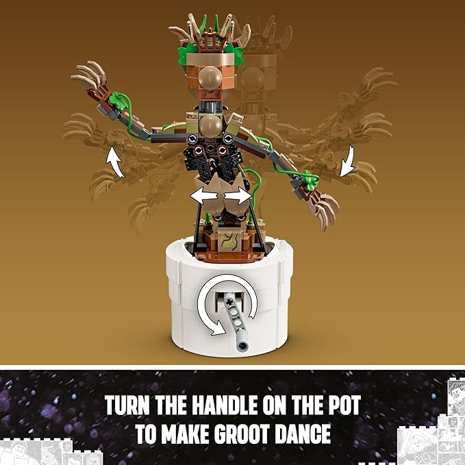 LEGO Marvel Dancing Groot Guardians of The Galaxy Toy Buildable Birthday Gift Marvel Toy Super Hero Hand-Operated Interactive Playset Marvel Gift for Kids Animated Groot Figure 76297