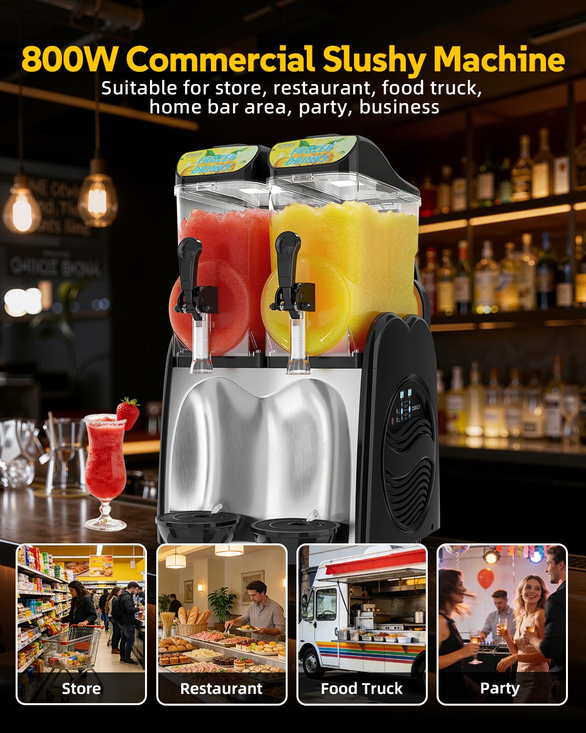 30L Slushie Machine, Double Tank Margarita Machine, 80 Grande Cups Frozen Drink Machine with Auto Clean, 110V/60Hz Frozen Drink Machine for Business, Mobile Bar, Party, Restaurant, 800W Fast Cooling