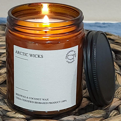 Arctic Wicks Peppermint & Eucalyptus Candle | 9oz Amber Jar | Arctic Wicks Handmade Scented Natural Coconut Beeswax Candles | Prefect Gift For Spa Lovers Non-Toxic 100% USDA Certified Biobased