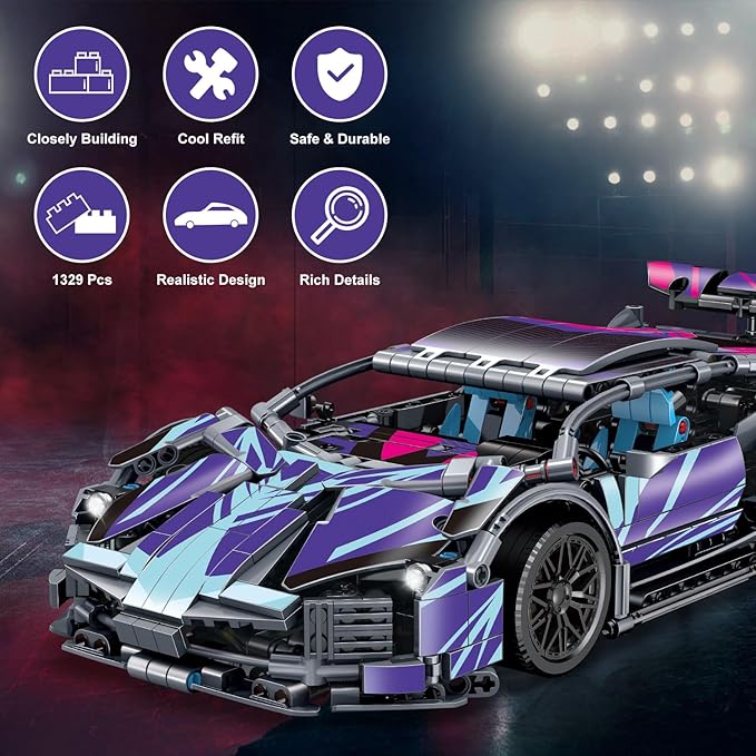 1329 Piece Sports Car Building Blocks Toys Boys or Adults Kits 1:14 Race Car Model Building Set Adult Collectible Model Cars Set to Build STEM Super Cars Sets for Boys Girls Age 6-12 8-14