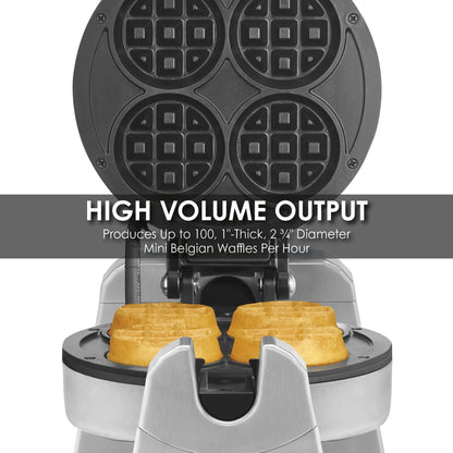 Waring Commercial Mini Belgian Waffle Maker, Rotary Feature for Even Baking, 100 Mini Waffles an Hour, for Restaurants & Commercial Kitchens, NSF Certified, WMB400X