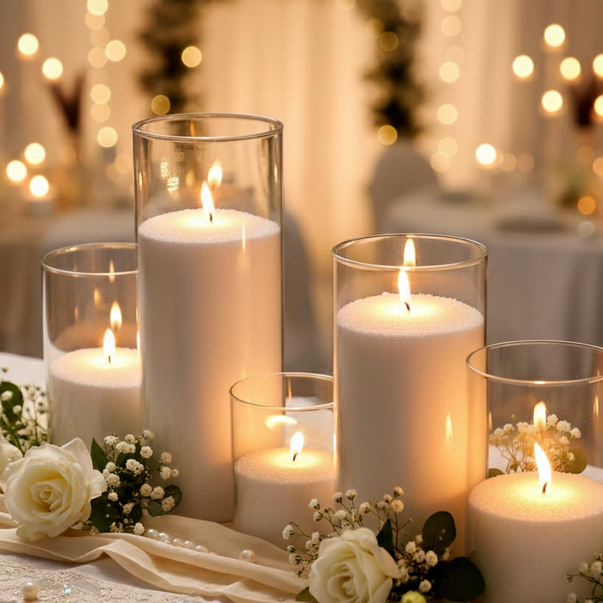 LAMORGIFT 8LB Candle Sand- White Candle Beads, Sand Wax for Wedding Decor, Pearled Candles with Wicks (50 Pcs) & Wooden Spoons, Unscented for Powder Candle Making, Candles Refill Kit