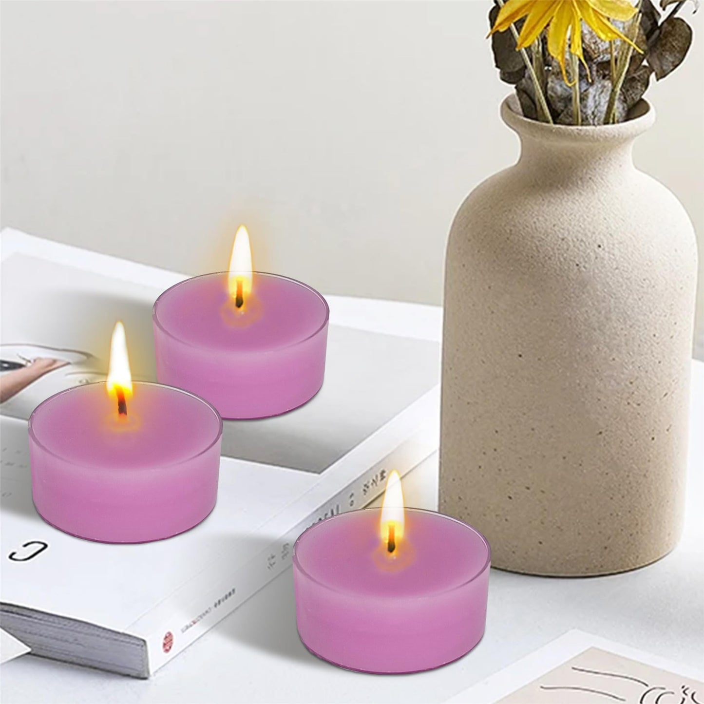 Gedengni Candlesticks Scented Tealight Candles,24pcs Handmade Round Tea Light Candles Rose Scent Wax Tealight Candle Smokeless Candle Stciks for Spa Home Decor Women Gifts (T01-24S-RDGRL)