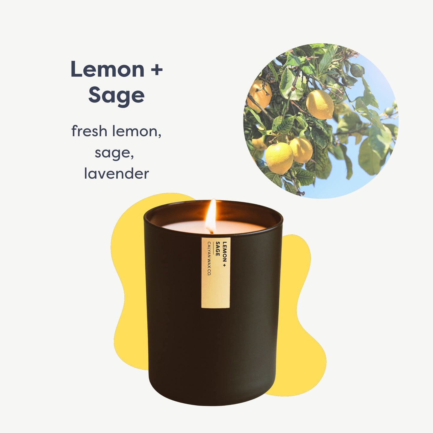 Calyan Wax Co. Lemon & Sage Scented Candle - 75 Hour Burn - Luxury Clean Soy Wax Candles - Long Lasting Black Tumbler Jar Candle for Home - 10.2oz