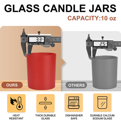 SHOWIN 10 OZ Thick Candle Jars for Making Candles 15 Pcs, Empty Jars with Wood Lids for Candle Making, Sample Container, Christmas