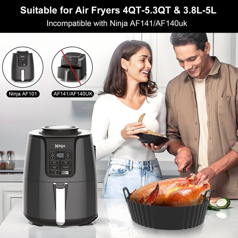 PINTAUR Round Silicone Air Fryer Liners 3Pack, Ninja AF101 & AF161 Silicone Liners for 4-5.3QT, Reusable Air Fryer Accessories Food Grade Liners, Compatible with Ninja, COSORI, Tefal, Bear, Chefman