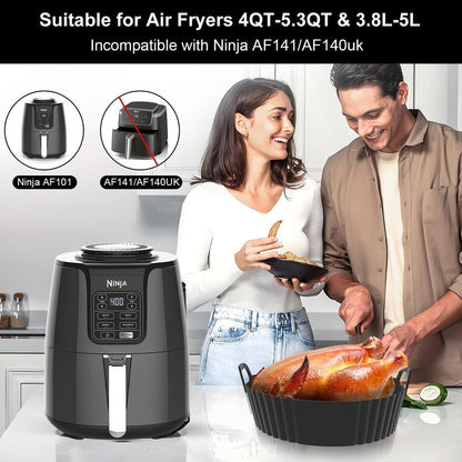PINTAUR Round Silicone Air Fryer Liners 3Pack, Ninja AF101 & AF161 Silicone Liners for 4-5.3QT, Reusable Air Fryer Accessories Food Grade Liners, Compatible with Ninja, COSORI, Tefal, Bear, Chefman