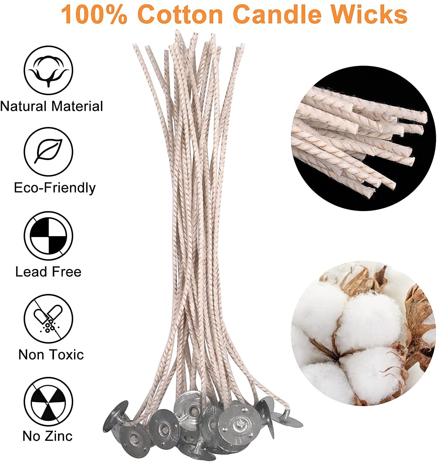 100pcs ECO 4 Wicks for Soy Candles, 6 Inch Pre-Waxed With Base for Candle Making, Thick