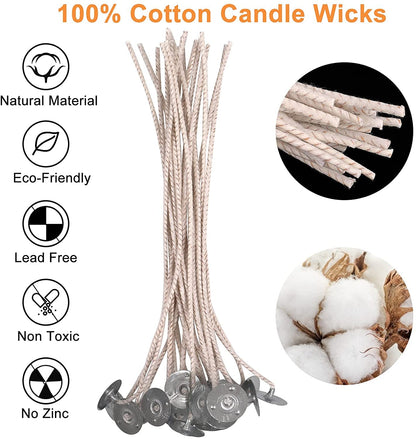 100pcs ECO 4 Wicks for Soy Candles, 6 Inch Pre-Waxed With Base for Candle Making, Thick
