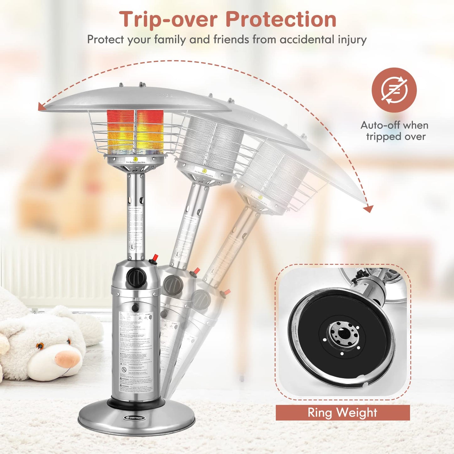 Giantex Outdoor Propane Patio Heater, 11,000 BTU Portable Tabletop Heater w/Weighted Base, Stainless Steel, Adjustable Thermostat, Electric Heater for Backyard, Garden, Commercial Restaurant, Silver