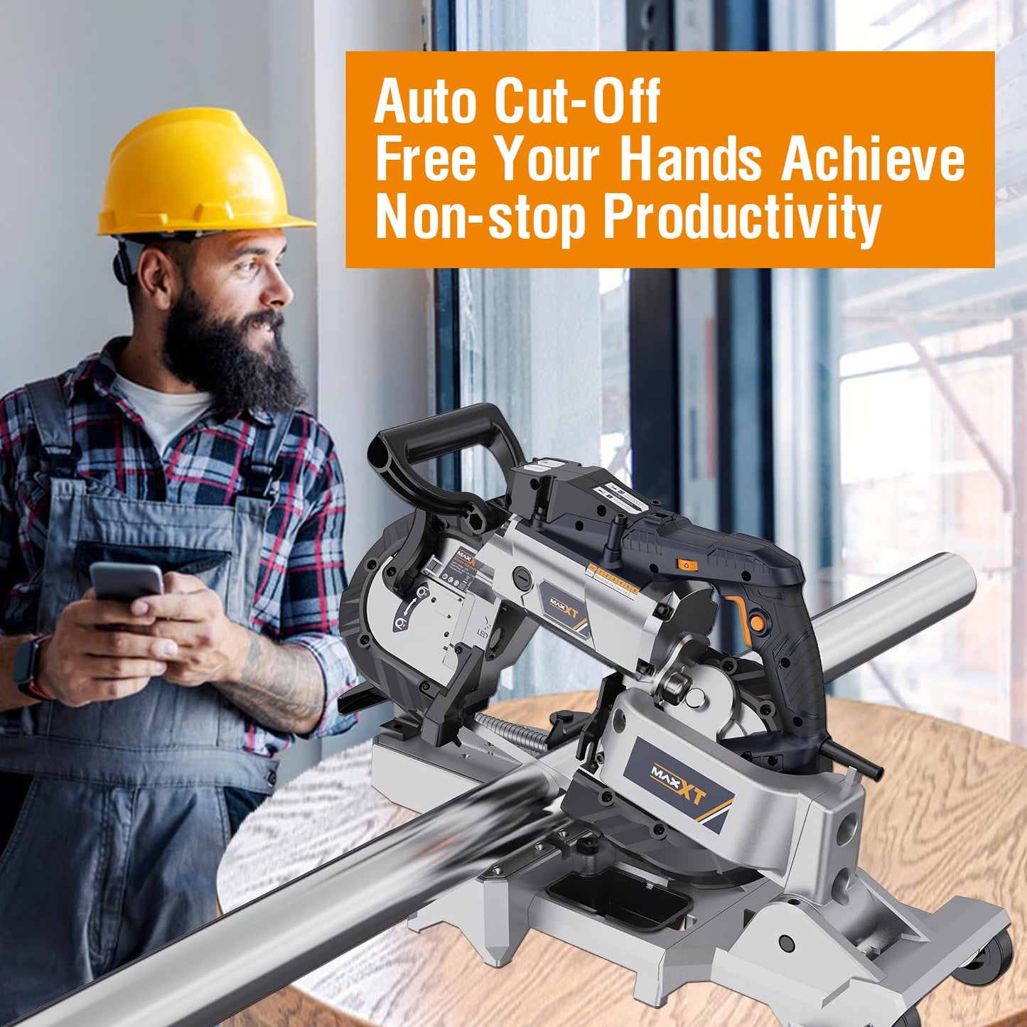 MAXXT 2-in-1 Band Saw with Table Saw Base, 10A 5-Inch Deep Cut Portable Band Saw, Lightweight Aluminum Body, Variable Speed, Handheld Multi-Purpose Portable Saw with Rolling Base for Metal & Wood