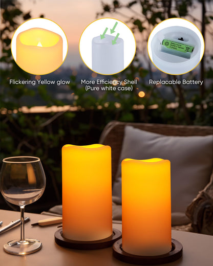 Homemory Solar Candles Outdoor Waterproof, 3"x6" Rechargeable Solar Powered Lights, Flameless Flickering Dusk to Dawn Sensor Outdoor Pillar Candles for Halloween, Lanterns, Garden, Patio, Porch