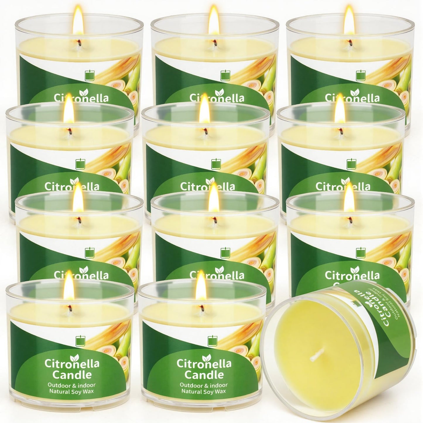 Citronella Candles Outdoor, 12 Pack Citronella Candles, 180 Hours Long Lasting Burn Time, Natural Soy Wax, Indoor & Outdoor Candle for Patio, Camping, Garden, Yard, Balcony, Summer Party, Home