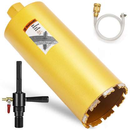 DaduoRi 7" Wet Core Drill Bit with Water Injection Capable Adapter for SDS Max Shank - Includes Solid Brass Quick Connector and Hose - Convenient 1 1/4"-7 Thread Core Bit with Water Feed Design