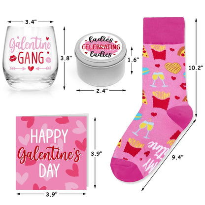 Galentines Day Gifts for Women Galentine Wine Glass Socks Rose Scented Candles Greeting Card Ladies Celebrating Ladies BFF Present Birthday Idea Valentines Day Gifts for Her Friends Girls Sister