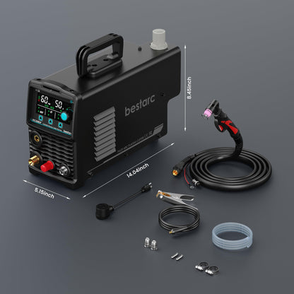 bestarc Pilot Arc Plasma Cutter, [LED Display][Air Sensor] 50A Plasma Cutter Machine 110/220V Dual Voltage, 1/2'' Clean Cut 3/4 Inch Max Cut, Post Flow Mesh, 2T/4T for Beginners DIY, Black