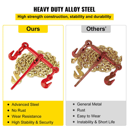VEVOR Chain Load Binder, 5/16" Tie Down Kit w/ 7100LBS Working Load Capacity and Two Grab Hooks, Includes (4) Ratchet Binders - (4) 21' Grade 80 Chains, Transport Load Package for Hauling, Towing