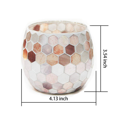 JOUDOO Round Shell Tealight Holder, Mosaic Glass Votive Candle Holder Centerpiece for Wedding, Gift, Candlelight Dinner, Home Decor (Shell Hive)