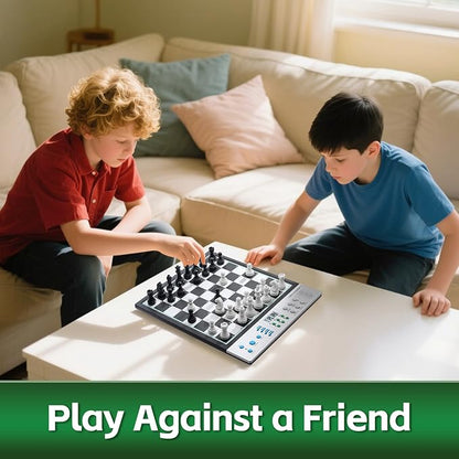 Advanced Electronic Chess Board Smart Computer Chess Set AI Voice Coach Learning for Kids ELO 2200+ for Improving Players Magnetic Large Pieces &amp Board Perfect for Adults LCD Display(Silver)