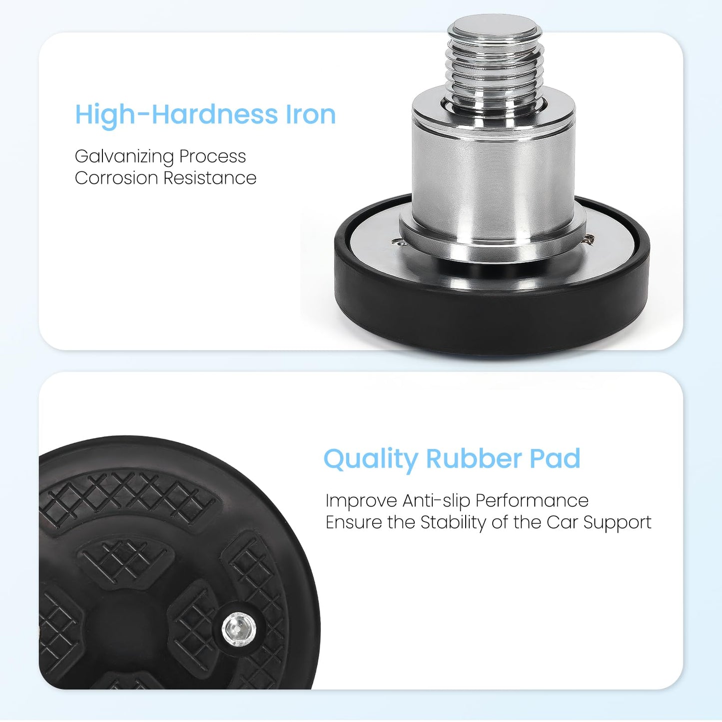 Atesilor 4pcs 60mm Screw Up Car Lift Adapter with Rubber Lift Pads, 4-8cm Extension Car Lift Feet Tray for Car Lift Bridge Jack Stable Support, Fit for Challenger 2 Post Lift