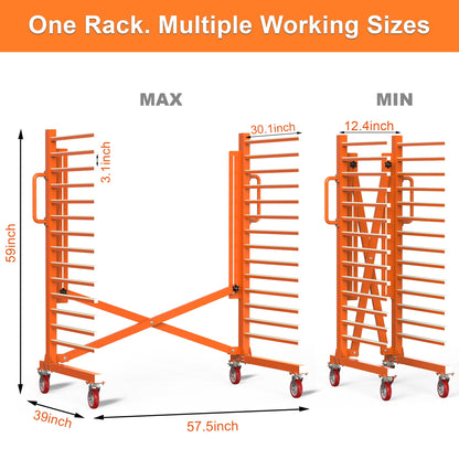 Tredre 15-Tier Paint Drying Rack with Nylon Wheels, Width Adjustable 12"-58", Heavy Duty Cabinet Door Drying Rack, 110 lbs Per Tier, Space-Saving Metal Paint Rack for Workshop, Spray Booth, Factory